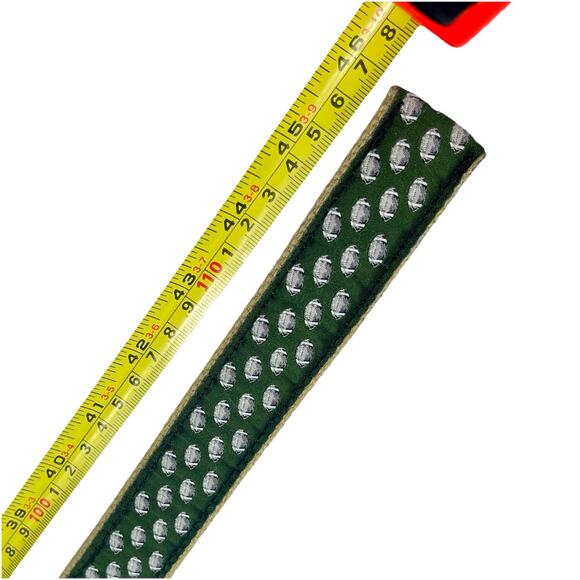 Belted Cow Co Belt Mens Large Football Green Cream D-Ring Canvas USA Made - Picture 6 of 9